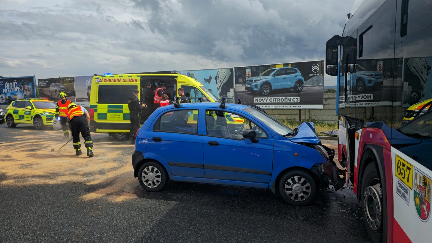 Public transport bus at accident scene
