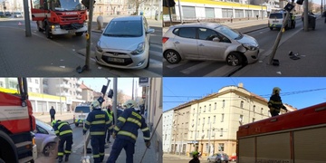 Mladý řidič nezvládl řízení, vjel na chodník a narazil do semaforu