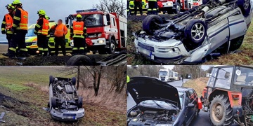 Střet dvou aut s traktorem