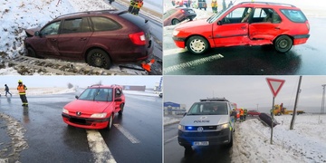 Po střetu skončilo auto v příkopu