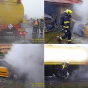 Hořela cisterna i auto