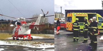 Muž po pádu z výšky zůstal zaklíněný pod dopravníkem s otevřenou zlomeninou nohy a silným krvácením