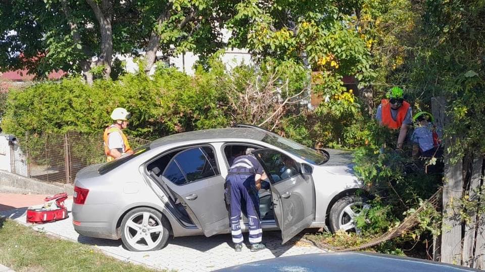 Auto projelo plotem domu