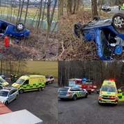 Auto se čtyřmi cestujícími se po nehodě převrátilo