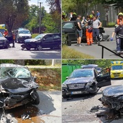 Čelní střet dvou vozů v Plzni na Roudné