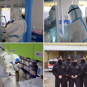 Těžkooděnci oblékli bílé pláště a jdou na pomoc nemocnici