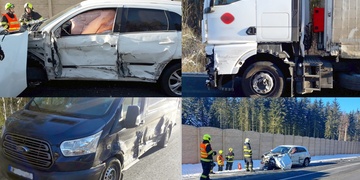Střet dodávky, nákladního a osobního vozu