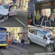 Střet tramvaje s osobním vozem výrazně komplikoval ranní dopravu v Plzni - aktualizováno