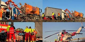 Vážná nehoda zastavila provoz na dálnici D5 - dodávka v plné rychlosti narazila do vozu silničářů