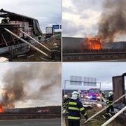 Na dálnici D5 hořel kamion