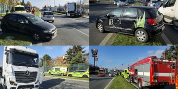 Nákladní vůz naboural a vytlačil osobní vůz ze silnice