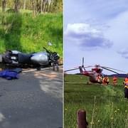 Střet motocyklu s osobním vozem, na místo musel letět vrtulník LZS