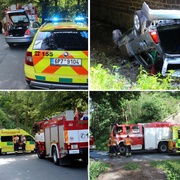 Auto se převrátilo do potoka, hasiči vyprošťovali ženu