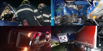 Střet kamionů na dálnici D5