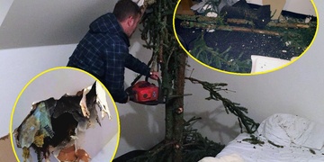 Strom probodl střechu hotelu a zabodl se jako kopí vedle spícího muže