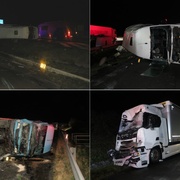 Náraz kamionu dodávku i s vlekem převrátil na bok, zraněno bylo sedm lidí