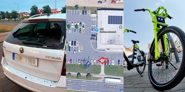 Cyklista na sdíleném kole poničil zaparkované auto a ujel
