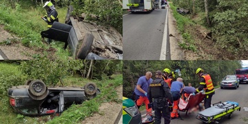 Auto se dvěma dětmi skončilo převrácené na střeše a zásah záchranných složek výrazně komplikovaly rozzuřené vosy