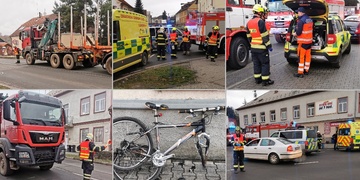 Senior vedoucí jízdní kolo vstoupil přímo před přijíždějící kamion