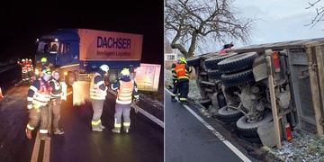 Dvě nehody nákladních automobilů