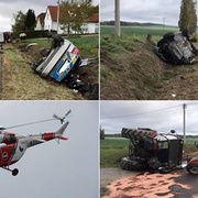Vážná nehoda - zraněného policistu transportuje vrtulník LZS