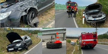 Řidiči na nepojištěném voze za jízdy praskla pneumatika, smyk nezvládl a střetl se s protijedoucím vozidlem