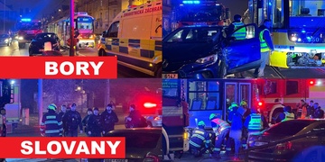 Střet tramvaje s autem i sražená žena zaklíněná pod tramvají