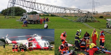 Po pádu stožáru elektrického vedení skončil zaměstnanec v kritickém stavu