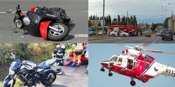 Dvě nehody motocyklů během jediného dne, pro motorkářku musel letět vrtulník