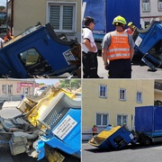 Kuriózní havárie nákladního auta