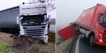 Dva kamiony skončily v příkopech krátce po sobě