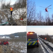 Auto vyletělo z dálnice a kutálelo se polem, na místo letěl vrtulník LZS