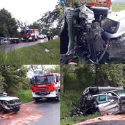 Čelní střet dvou vozidel, dva zranění lidé
