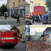 Zřícení části domu na Roudné, na místě zasahují hasiči a policisté